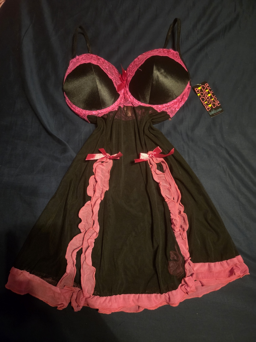 Delicious Black & Hot Pink Lace Babydoll Chemise